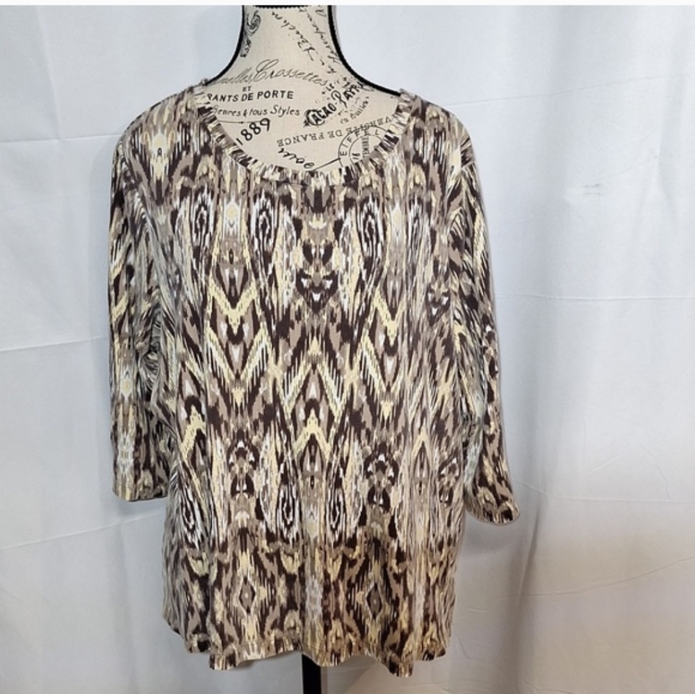 Studio Works Abstract Brown and Cream Blouse